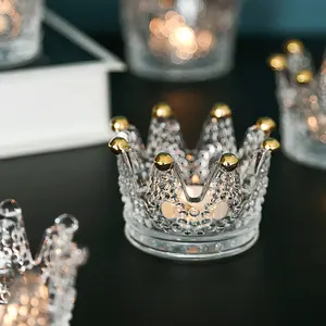 Di alta qualità di lusso crown oro a forma di candela di vetro vaso trasparente holder per le candele