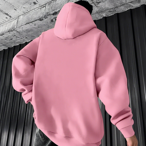<b>Pink</b> Oversized Hoodie Men's Casual Solid Color French Terry <b>Sweatshirt</b> Autumn Regular Fit Hooded Pocket Design - Product Image 1