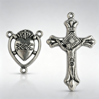 Médaille religieuse en alliage de 0,79 po, motif Sacré-Cœur d'Italie, plaquée anti-argent, avec pendentif crucifix de chapelet catholique de 1,69 po