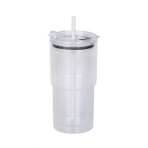 Taza de café y agua de plástico transparente de 18oz y 20oz con pajita de bambú, estilo Instagram, venta al por mayor, superventas - Product Image 1