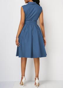 Nuovo Abito Estivo Casual da Donna Personalizzato, Vestito Mini con Vita Naturale, Traspirante, Vestibilità Comoda, Tinta Unita, Maniche Corte, Cintura e Volant - Product Image 2