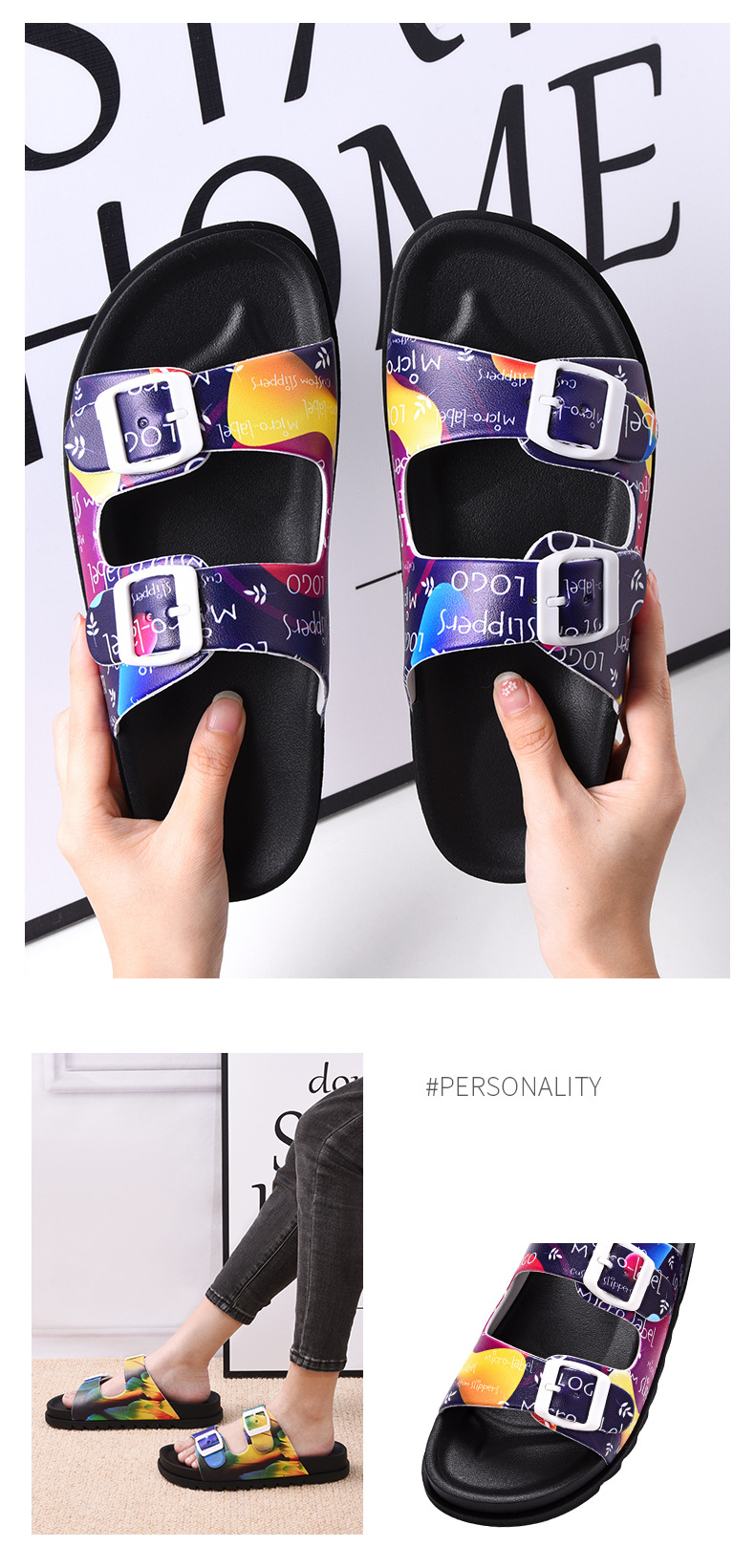 Women Fashion Foam Sole Sandals Custom Design Stripe Sole Flat Shoes Cheap Slippers