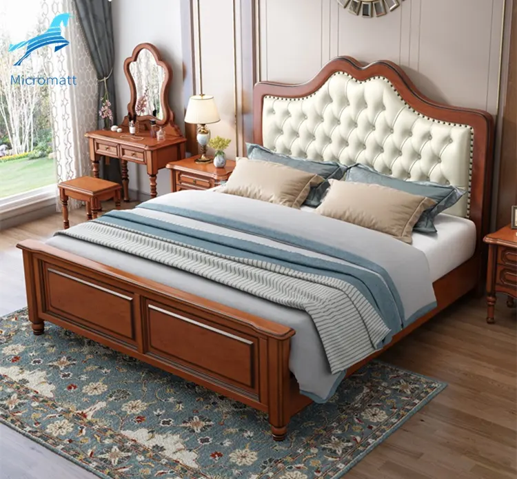 بيع المصنع مباشرة أثاث غرفة نوم الأمريكية النمط الأمريكي اللون الداكن 1.8 متر x 2 متر سرير خشبي