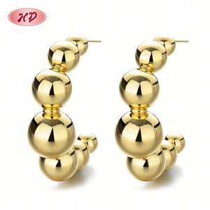 Oro Wholesale <b>Earrings</b> Women Small Gold Plated <b>Hoop</b> <b>Earrings</b> 18k Womens <b>Men</b> Gold Color St Round Ball Simple for Women Jewelry - Product Image 2