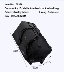 Unisex Polyester large capacity folding travel <b>wheel</b> bag <b>backpack</b> unisex cross body shoulder multi functional luggage bag - Product Image 5