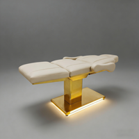 Lit de soin électrique 3/4 moteurs en acier inoxydable avec base dorée et éclairage pour SPA, salon de beauté, lit de massage