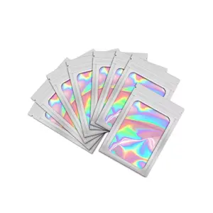 100pcs Custom Logo Small Resealable Holographic Bopp Packaging Zip lock Transparent Plastic Bag With Logo Zipper For Packaging