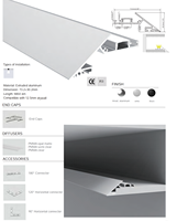 Profilé en aluminium pour bande LED 76x76mm, lumière de plafond, mur, angle, coin, lampe LED, barre lumineuse