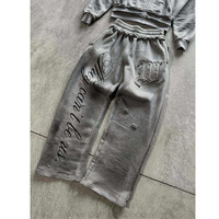 Setelan Training Oversize Streetwear 450GSM untuk Pria, Bahan Katun, dengan Bordir DTG Distressed dan Celana Lurus Baggy