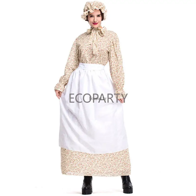 Drop ship plus Lady Little House On The Prairie Costume Carnival Halloween Pioneer Olden Day Laura Cosplay Fancy Party Dress