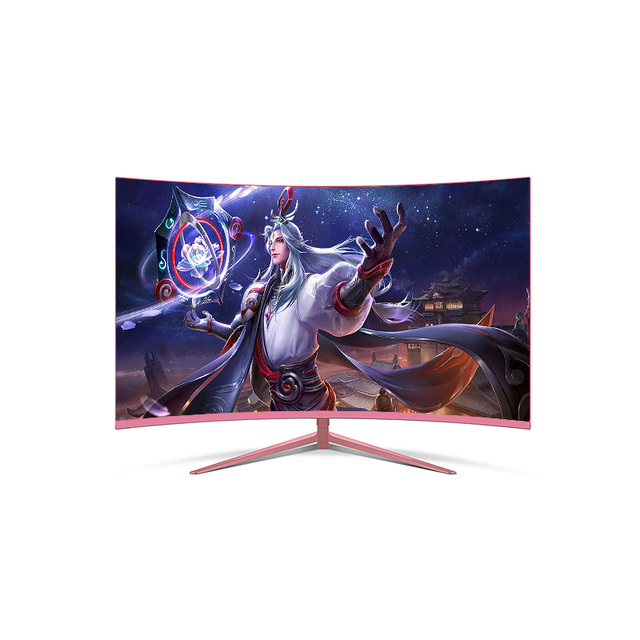 LCD PC Monitor 27 Inch Gaming Monitor 1080p Pink Curved Screen 75Hz LED Monitor