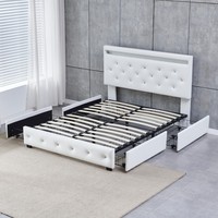 Cadre de lit capitonné moderne de taille King, norme européenne, avec rangement, revêtement en tissu de haute qualité, mobilier doux pour la maison