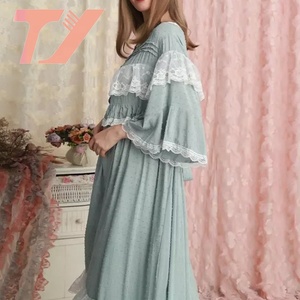 Magnifiques chemises de nuit sexy pour filles, robe de nuit d'<span class=keywords><strong>allaitement</strong></span> pour femmes, pyjama rétro en <span class=keywords><strong>coton</strong></span> vert, robe longue pour dormir, chemises de nuit - Product Image 4
