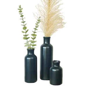 Set of 3 nordic matte black small ceramic vase for flowers home decor
