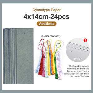 Meilleures ventes transfrontalières : Ensemble de 24 marque-pages en papier cyanotype à impression soleil bleu 5*14, 12 pompons, cadeau créatif fait main DIY - Product Image 3