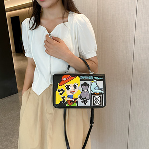 Bolso de hombro pequeño cuadrado de mano para mujer, estilo vintage, con bordado de parche geométrico y diseño de dibujos animados, para comercio exterior de nicho.94502 - Product Image 4