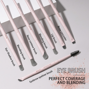 Pinceaux de maquillage cosmétiques à poils synthétiques doux, manche en bois rose, pinceaux pour le visage et les yeux, pour fond de teint en poudre, contour des sourcils - Product Image 2