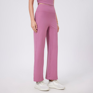 Pantalones de yoga de cintura alta para mujer, de pierna ancha y recta, con efecto levanta glúteos, suaves y elásticos, para fitness, running y deportes, con bolsillo trasero. - Product Image 2