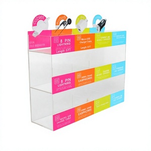 Expositor de acrílico de 3 niveles para accesorios de teléfonos celulares, soporte de exhibición de acrílico para cargadores USB. - Product Image 1