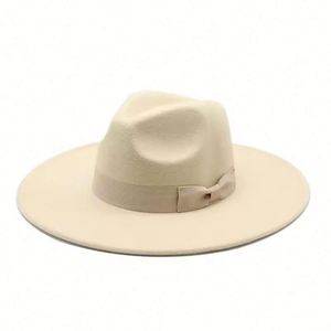 2024 New Trend 9.5cm Wide Brim Wholesale Women Fedora <b>Hats</b> With Matching Ribbon Bow Flat Fedora <b>Hat</b> - Product Image 5