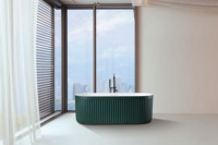 Baignoire autoportante ovale en pierre artificielle à surface solide cannelée verticale, écologique, de luxe, pour salle de bain et hôtel
