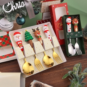 Giáng sinh phim hoạt hình thép không gỉ muỗng và nĩa thiết lập mới lạ thiết kế hiện đại với gương đánh bóng kim loại thiết lập dao kéo với Hộp quà tặng - Product Image 1