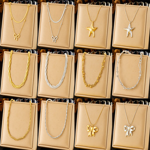 Bowknot Necklace Gold Silver Color Stainless Steel Chain Pendant Jewelry Gift Fashion Elegant Retro Style - Product Image 4