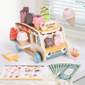 Carrito de venta de helados de madera simulados para niños, juguete educativo de rol para bebés, transfronterizo - Product Image 1