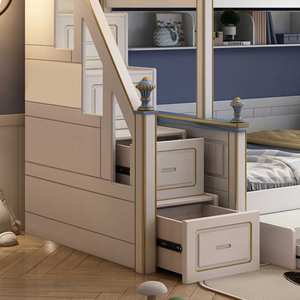 Lit d'enfant princesse en bois blanc moderne pour maison lit en bois luxueux double pour filles lit superposé avec toboggan et escaliers - Product Image 3