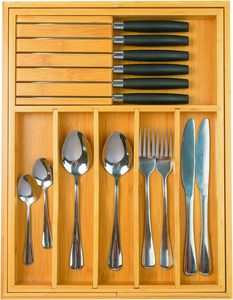 Bamboo Expandable Cutlery Utensil Tray Storage <b>Drawer</b> Adjustable Utensils Kitchen Organizer with 7 Expandable Compartments - Product Image 2