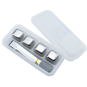 Pp hộp Hộp Quà Tặng thiết lập 4pcs Whisky tái sử dụng lạnh rượu vang đá thép không gỉ ice cubes với kẹp - Product Image 1