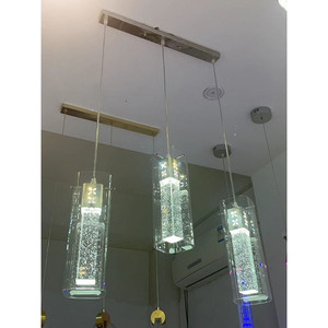 Lustre en cristal à colonnes, luminaire suspendu LED à trois têtes, effet bulle, minimaliste, pour salle à manger, chambre à coucher, lampe de plafond - Product Image 2