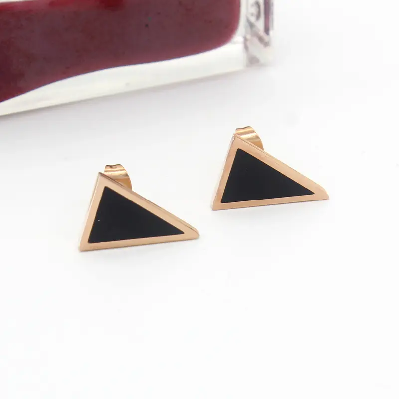 Fashion Jewelry Handmade Silver Needle Stainless Steel Rose Gold Plated Triangle Cute Custom Enamel Earrings Set For Girls