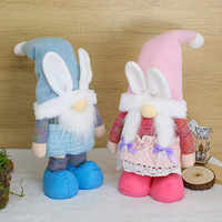 Gnome Lapin de Pâques en Peluche Tricoté, avec Jambes Extensibles, Modèle Debout, pour Décoration de Pâques 2026, Décoration de Maison de Campagne et d'Étagère