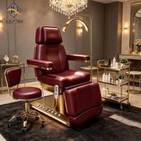 Lit de beauté électrique de luxe à base dorée avec 3 moteurs, table de massage facial réglable pour spa