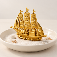 Modèle de voilier en alliage d'or, style chinois, ornement de bateau à voile, décoration de bureau et de maison, cadeau d'affaires, 100x80mm 75x60mm, vente en gros