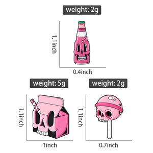 قرنفلي لماع بهيكل عظمي وردي ، ودبابيس المينا ، ودبابيس جمجمة الهالويون ، وهدايا المجوهرات والجمجمة - Product Image 6