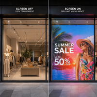 Écran LED transparent flexible P3.91 auto-adhésif, 85 % de transparence, 4500 nits, pour affichage publicitaire en vitrine de centre commercial