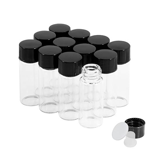4ml Clear Glass Vials with Screw Caps and Plastic Stoppers 1 Dram Small Liquid Sample Vial Leak Proof Vial