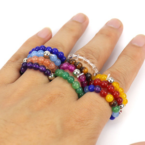 Nouvelle bague élastique pour femme, faite à la main, avec perles multicolores en agate brute, R07 - Product Image 2