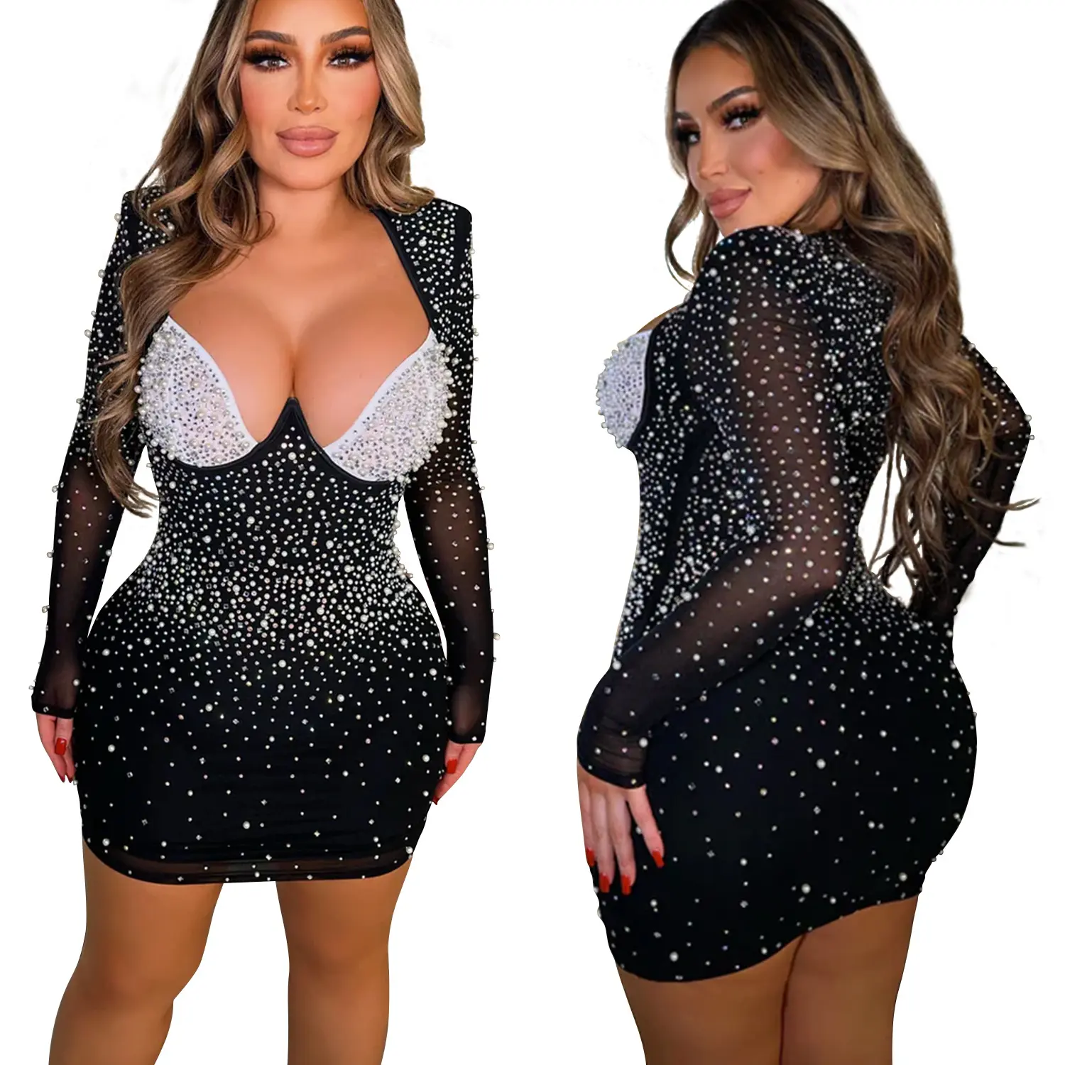 Vestido sexy de diamante para festas e clubes noturnos, sutiã feminino, 2024