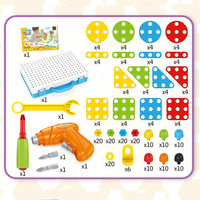 Jeu de construction créatif en mosaïque avec perceuse, 237 pièces, tournevis électrique, planche à chevilles, ensemble de construction éducatif STEM en plastique