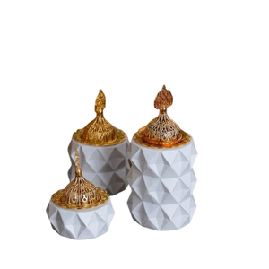 Brûleur d'encens de style Dubaï avec bol à bonbons et plateau, ensemble de brûleur d'encens Bakhoor en métal de style arabe doré - Product Image 3