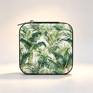 Caja de Joyería de Viaje de Cuero PU con Estampado de Hojas Tropicales Personalizada OEM al por Mayor para Venta al por Menor - Product Image 1