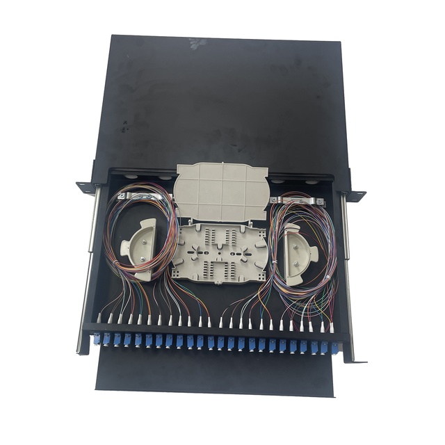 19'' 1U 48 Core LC Full-Load Drawer Type Rack Mounted Fiber Optic Patch Panel with 24pcs LC Duplex Adapter and 48pcs LC Pigtail