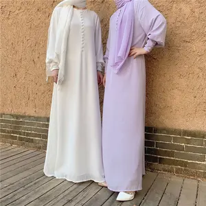 All'ingrosso Dubai Kaftan Abaya abbigliamento islamico due strati vestito musulmano Eid Chiffon Abaya per le donne
