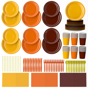 Ensemble d'assiettes et de serviettes en papier biodégradables et compostables pour Thanksgiving, vaisselle jetable pour fête sur le thème de la récolte d'automne - Product Image 5