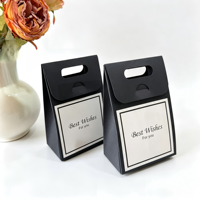 Sacs cadeaux noirs de luxe en kraft avec poignée en ruban pour mariage, baby shower, fêtes, emballage de friandises, souvenirs, bougies