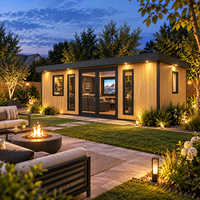 Salle de cinéma de jardin pour films à domicile, espace multimédia privé avec intérieur confortable, design écologique et confort toute l'année