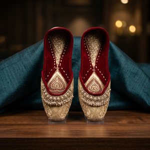 Chaussures plates tendance pour femmes, style indien traditionnel, broderie florale dorée, par BS INTERNATIONAL - Product Image 1